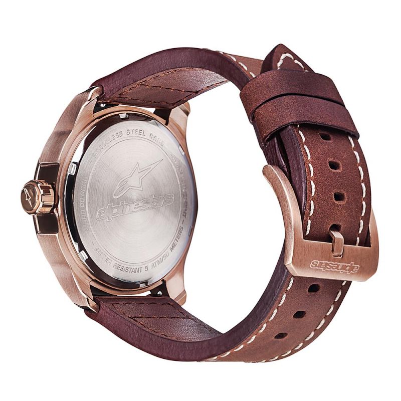 Tech Watch 3H Rose Leather Strap Brown-Rose/Black