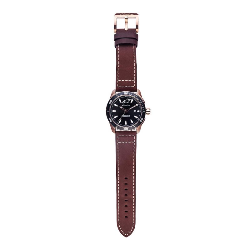Tech Watch 3H Rose Leather Strap Brown-Rose/Black