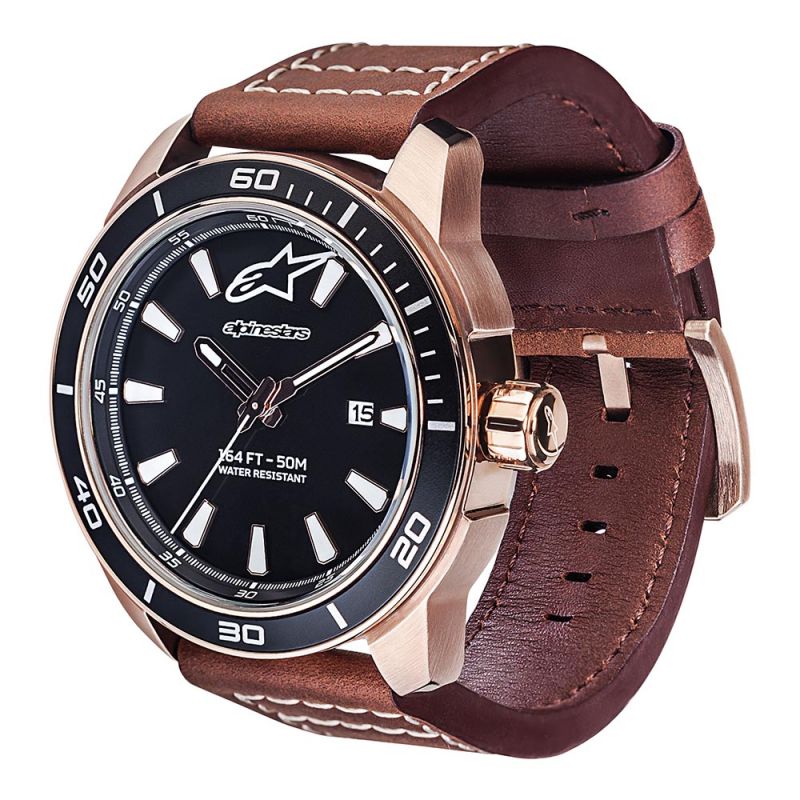Tech Watch 3H Rose Leather Strap Brown-Rose/Black