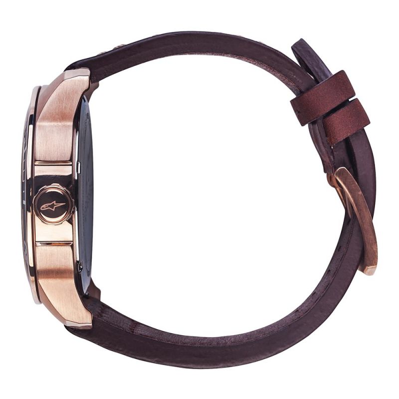 Tech Watch 3H Rose Leather Strap Brown-Rose/Black