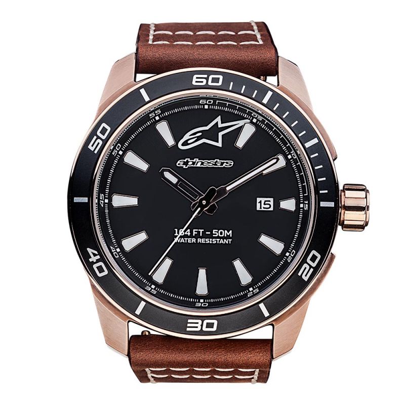 Tech Watch 3H Rose Leather Strap Brown-Rose/Black