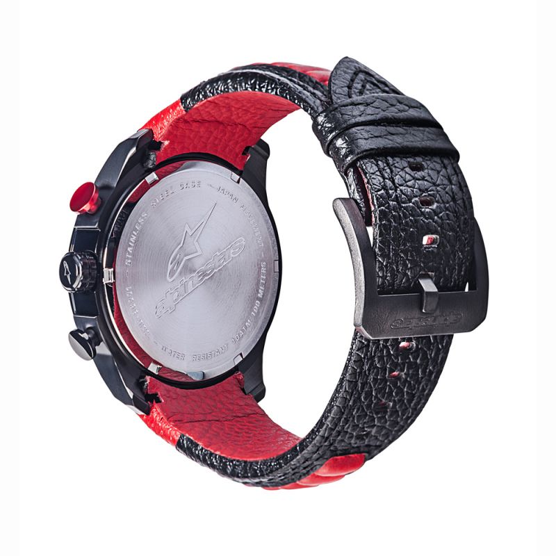 Tech Watch Chrono Black Leather-Black/Red