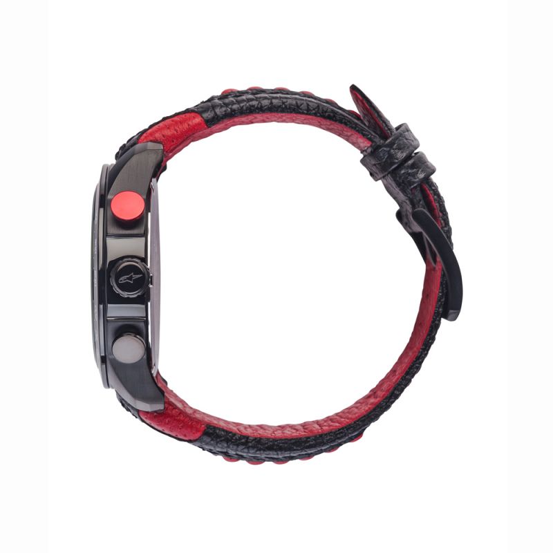 Tech Watch Chrono Black Leather-Black/Red