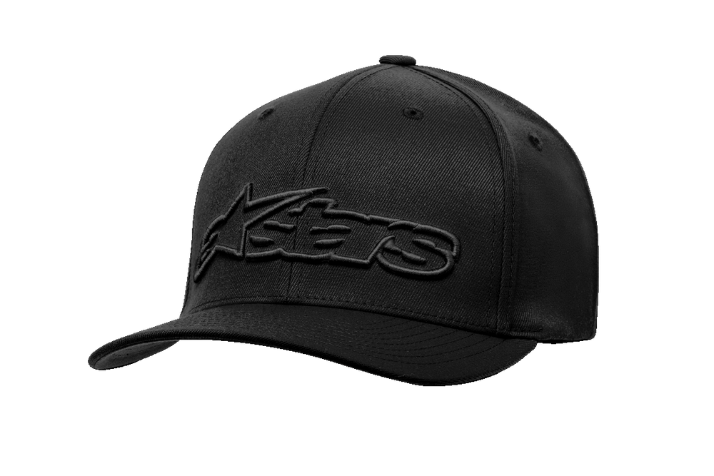 Alpinestars Blaze Flexfit Hat, Black Baseball Cap, Embossed Stars Logo, Curved Brim, Structured Six-Panel Design with Ventilation Holes