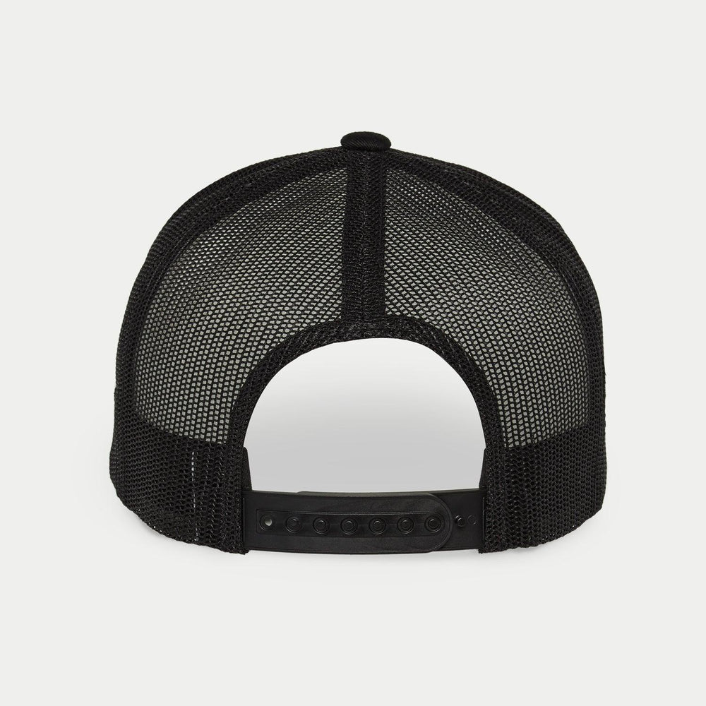 Alpinestars Flag Snapback Hat, Military Black, back view featuring black stretch mesh panels and adjustable plastic snapback closure, casual streetwear accessory