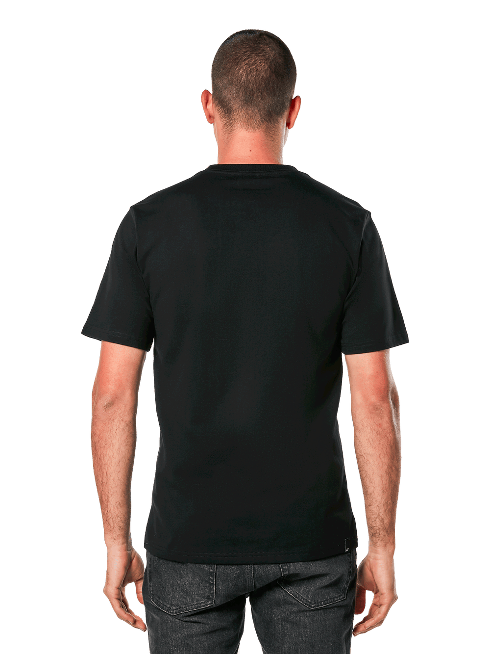 Alpinestars Blaze 2.0 CSF Tee, Short Sleeve T-Shirt, Black, rear view of a man wearing the plain black tee, casual sportswear style