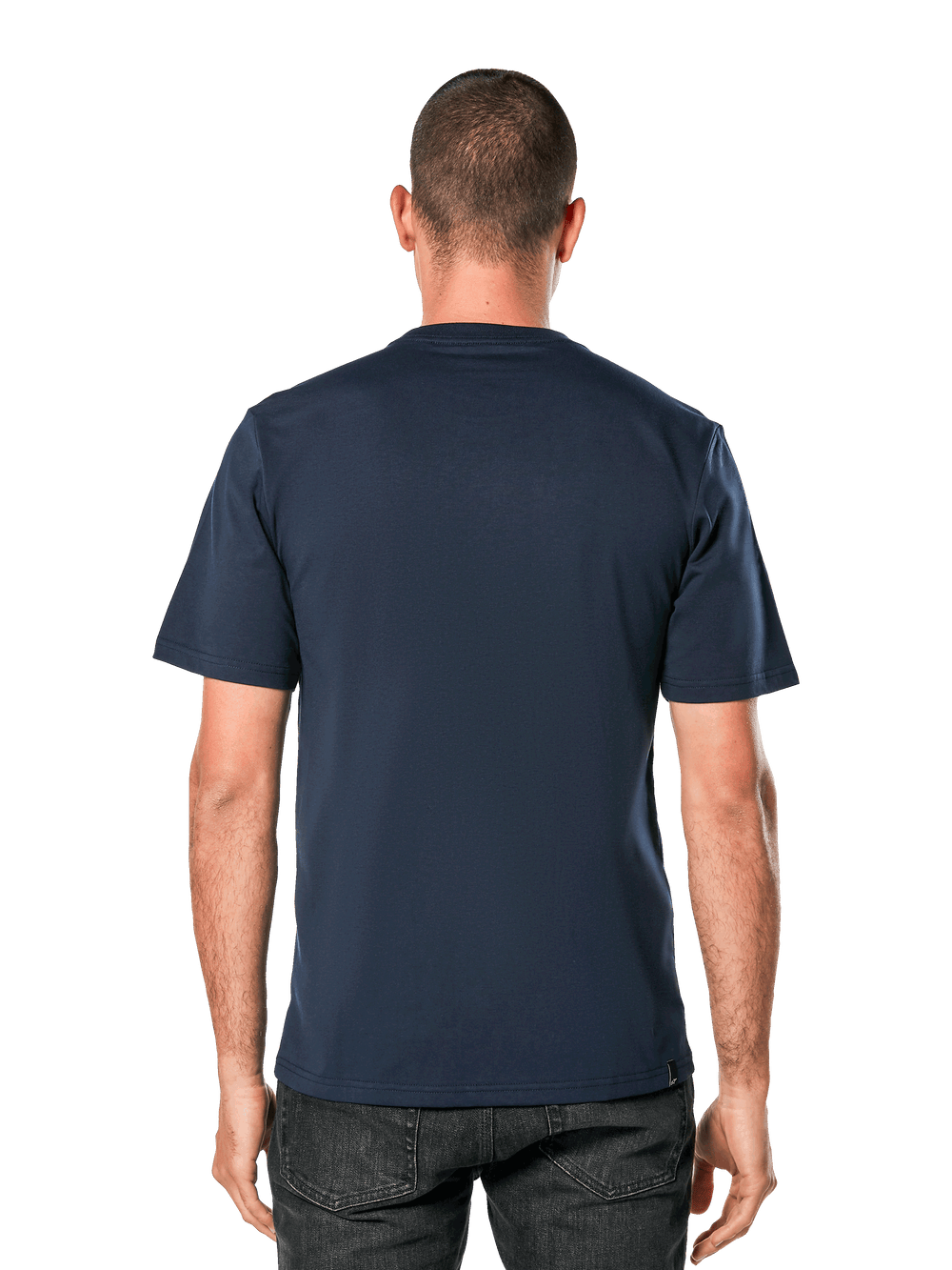 Alpinestars Blaze 2.0 CSF Tee, Short Sleeve T-Shirt, Navy, back view on model, casual motorsport-inspired streetwear