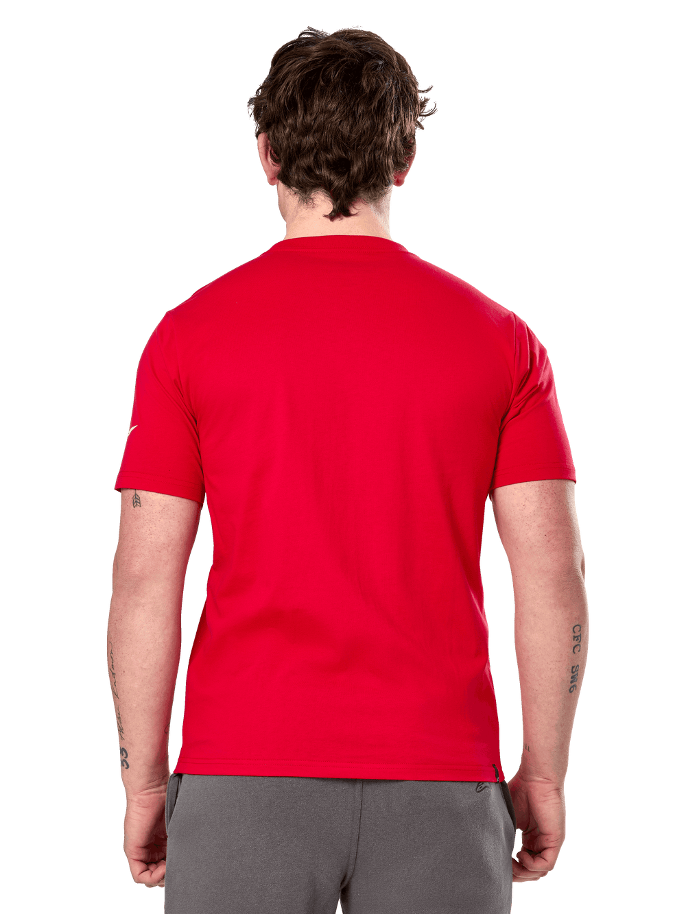 Alpinestars Linear Wordmark 2.0 CSF Tee, Short Sleeve T-Shirt, Red, back view, plain red with small white logo on sleeve, casual motorsport-inspired design