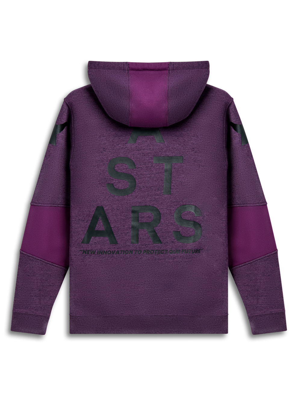 Alpinestars Perpetuate Hoodie, purple sportswear pullover hoodie, back view showing back type graphic and fabric blocking details