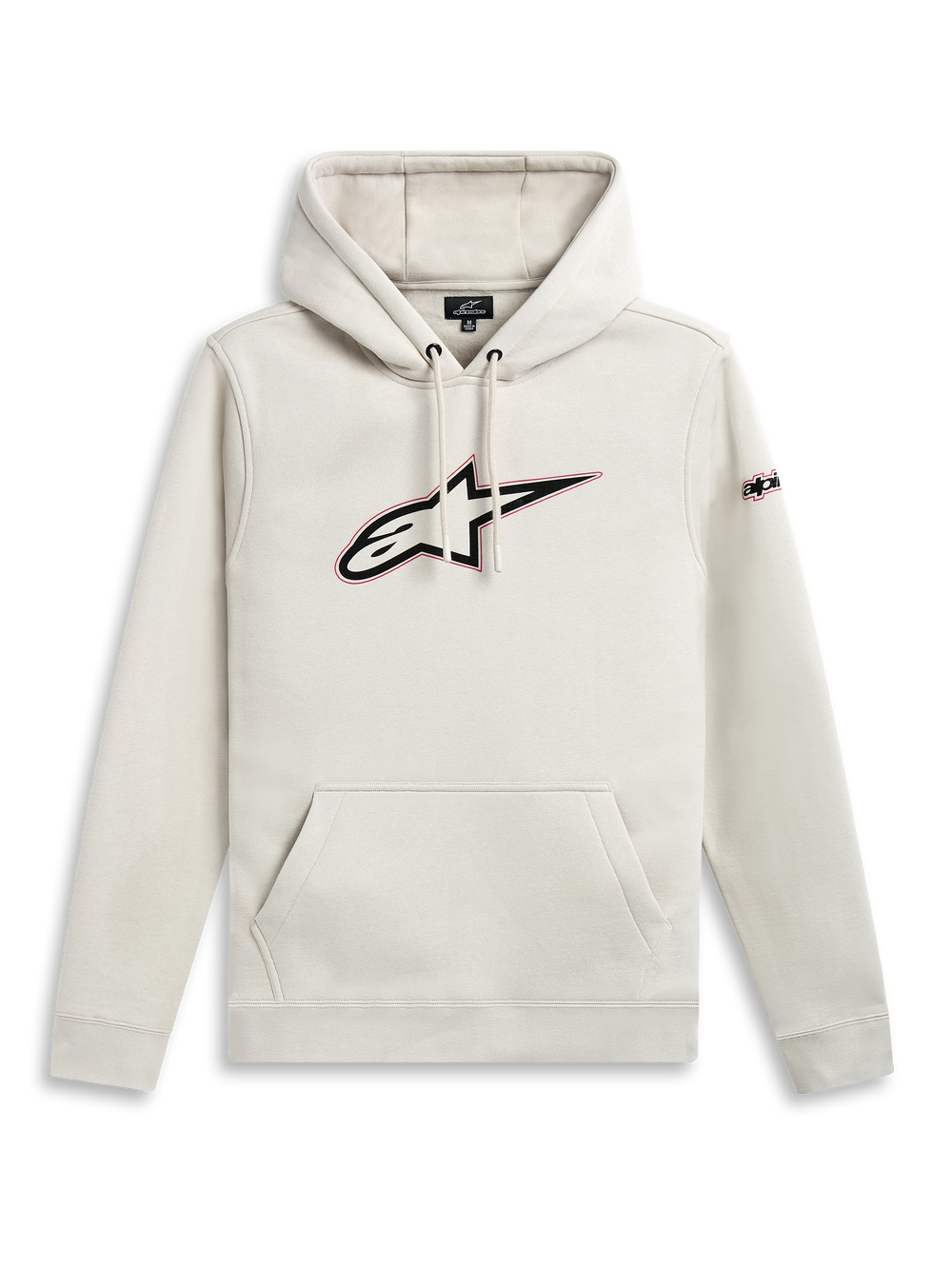 Alpinestars Insignia Hoodie, Off White casual pullover sweatshirt with kangaroo pocket and front logo graphic