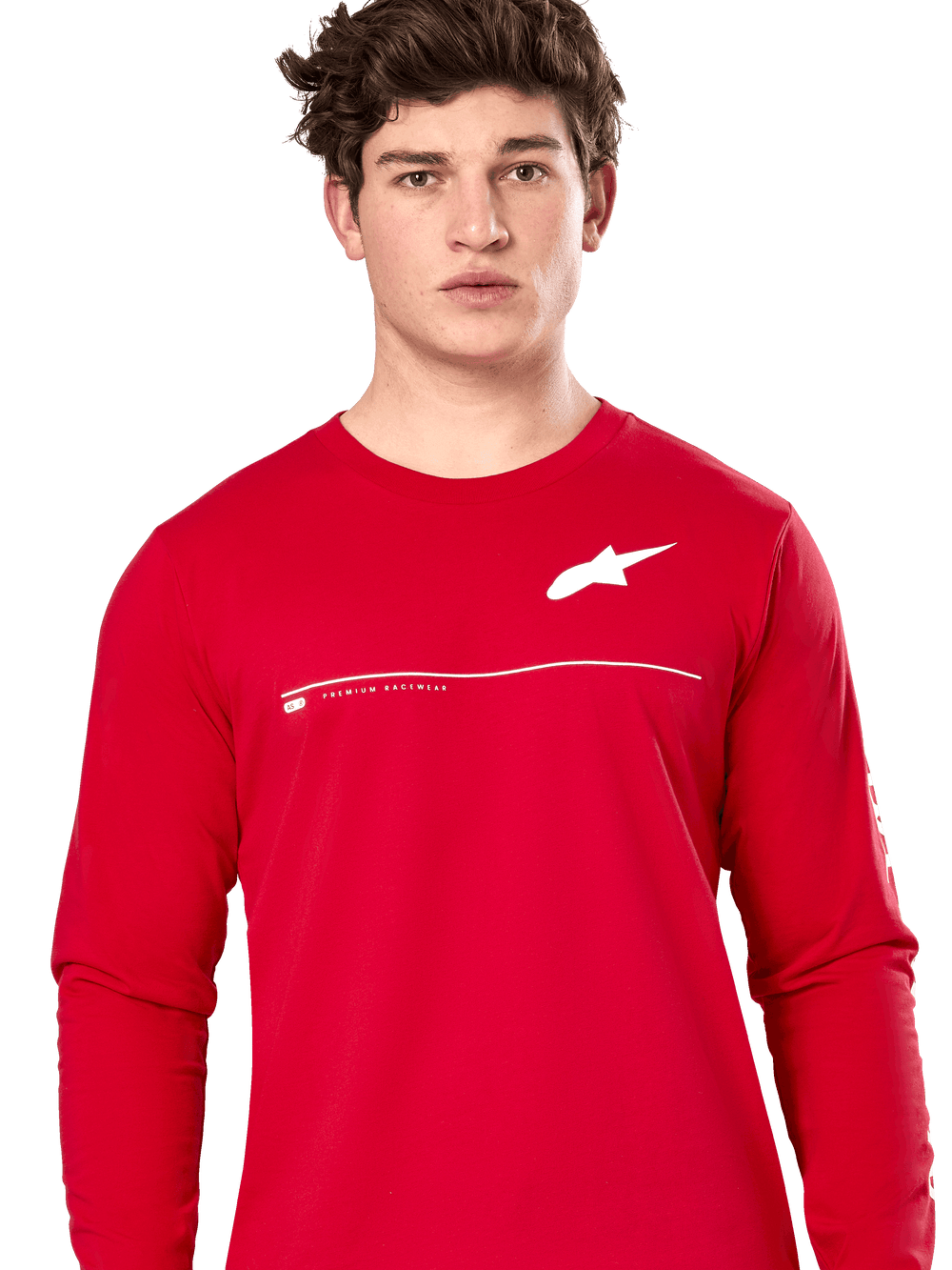 Alpinestars Committed CSF Tee, Long Sleeve T-Shirt, Red, White Astars Logo on chest with horizontal line and 