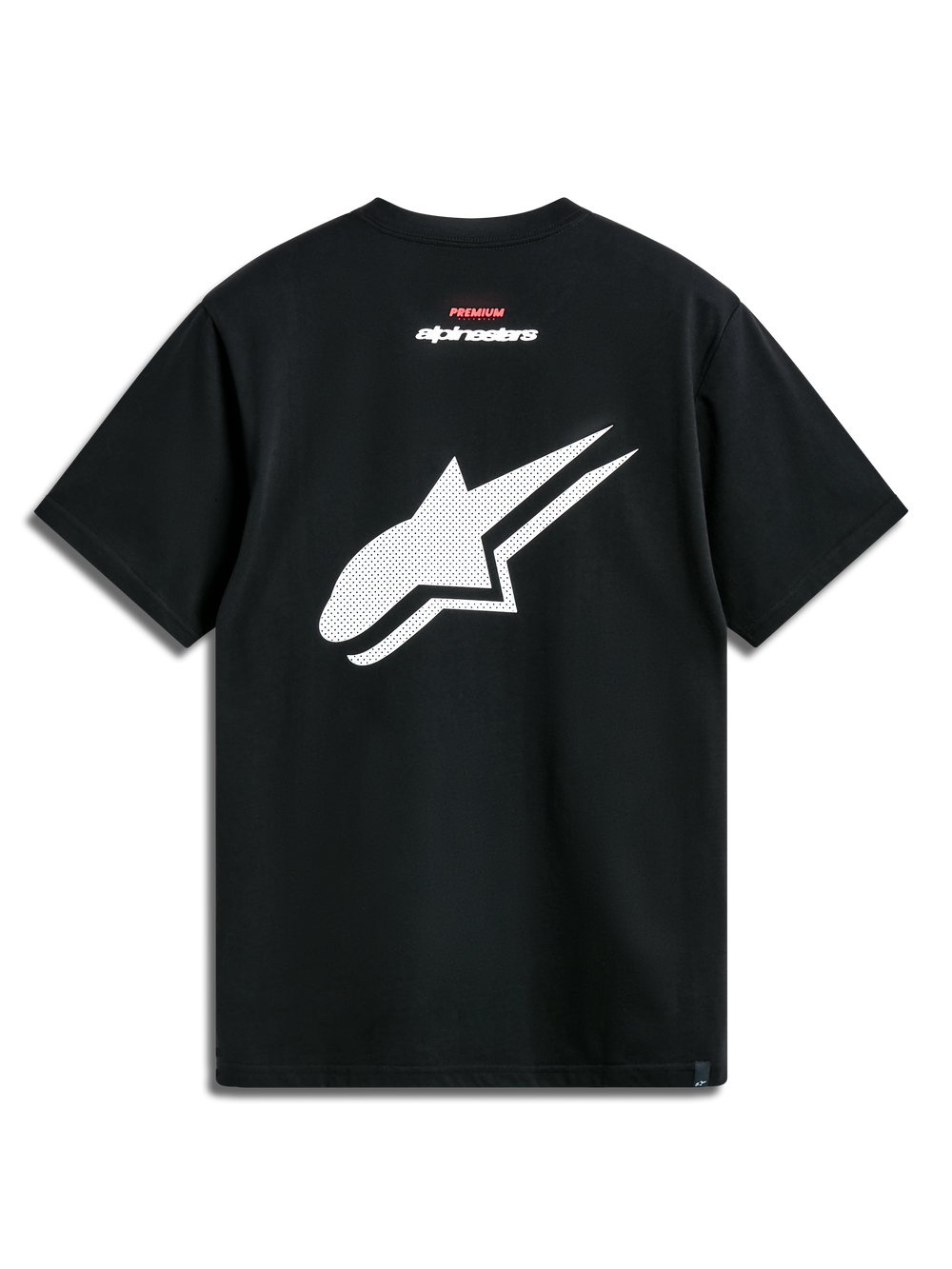 Alpinestars Formulate Csf Tee, Short Sleeve T-Shirt, Black, back view featuring a large white perforated Astars logo with red and white text branding, Casual Motorsport Streetwear