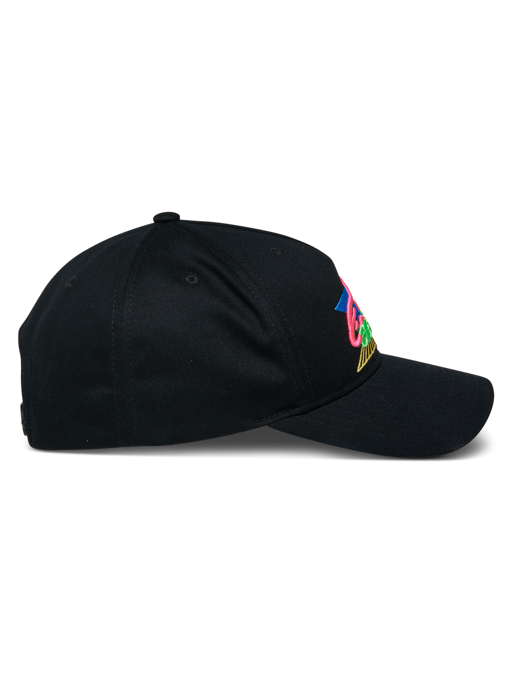 Alpinestars Vivid Hat, Black Baseball Cap, side view featuring curved bill and semi-structured crown, colorful 3D embroidered logo on front, casual cotton twill streetwear