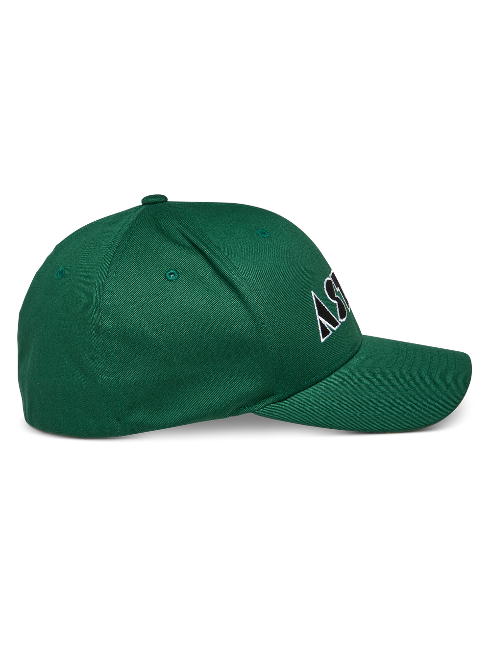 Alpinestars Cereal Hat, Green, Curved bill cap with structured crown, white and black embroidered logo, side profile view, casual sportswear