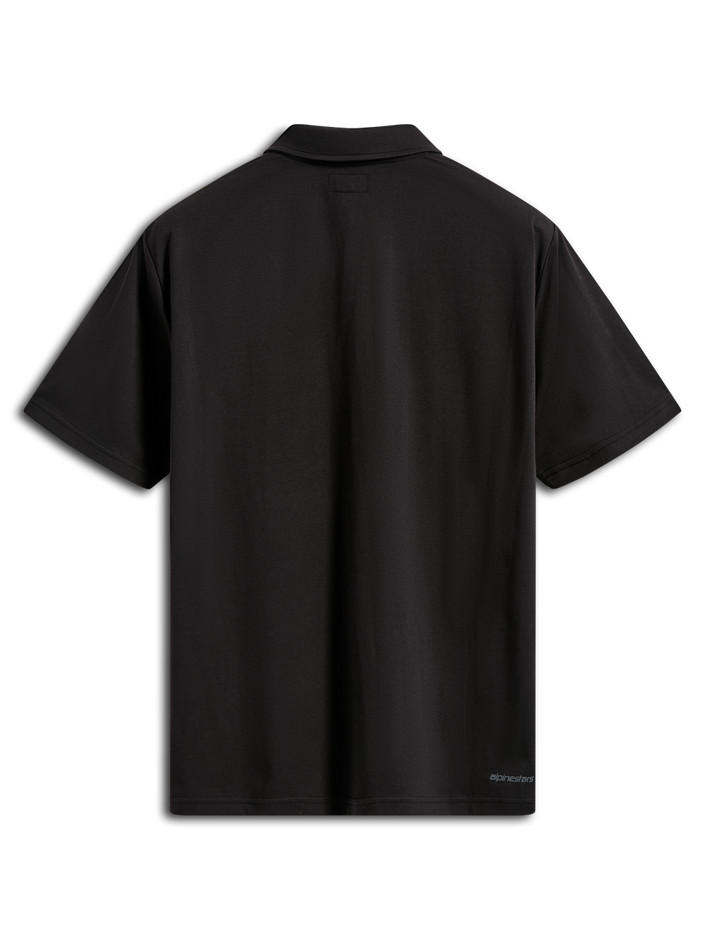 Alpinestars Impetus Sport Polo, Short Sleeve Polo Shirt, Black, Back view showing self-collar and small Alpinestars logo on the lower back hem, casual mock mesh sportswear