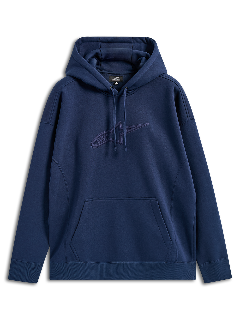 Alpinestars Emergent Oversized Hoodie, Navy Blue, pullover fleece with tonal 3D embroidered Astars logo on the chest, kangaroo pocket, drawstring hood, relaxed fit casual streetwear