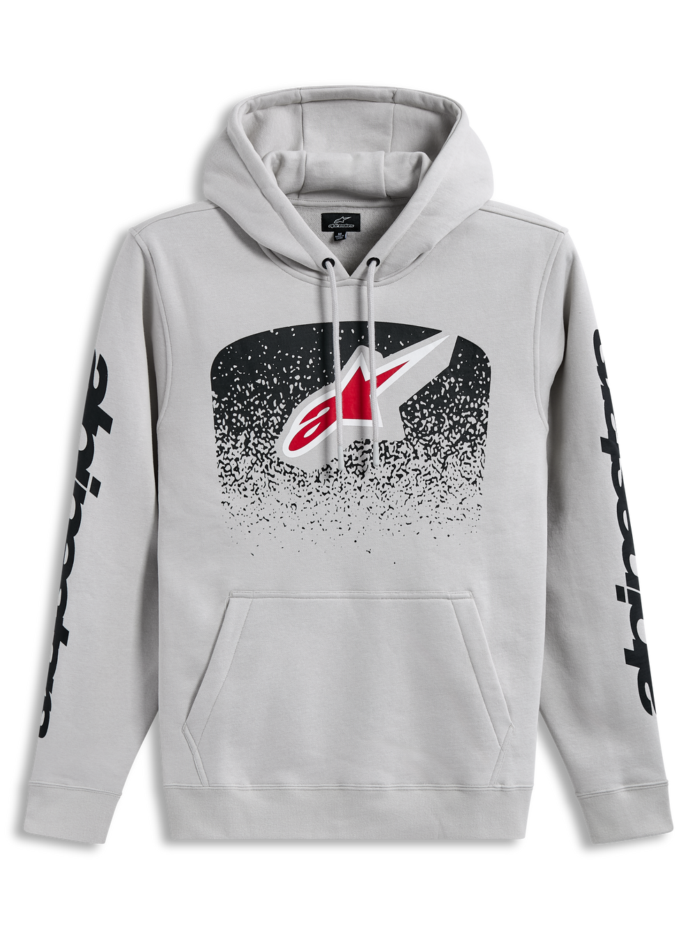 Alpinestars Obsessed Hoodie, Sportswear Pullover in Cement gray, with MX gradation front logo and black sleeve graphics.