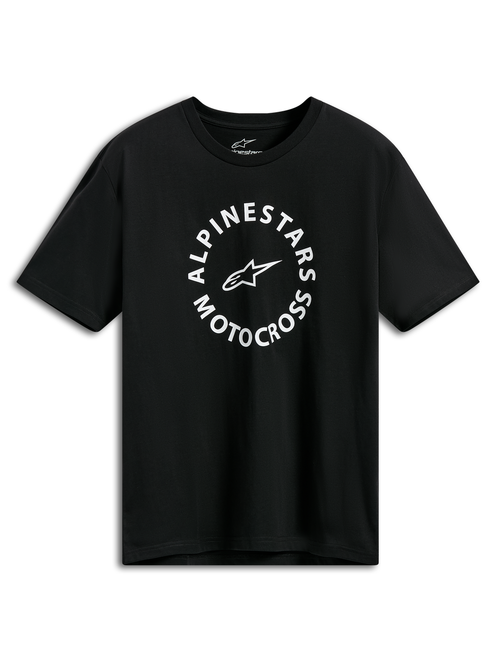 Alpinestars MX CSF Tee, Short Sleeve T-Shirt, Black, White circular Alpinestars Motocross graphic, Casual Motorsport Streetwear