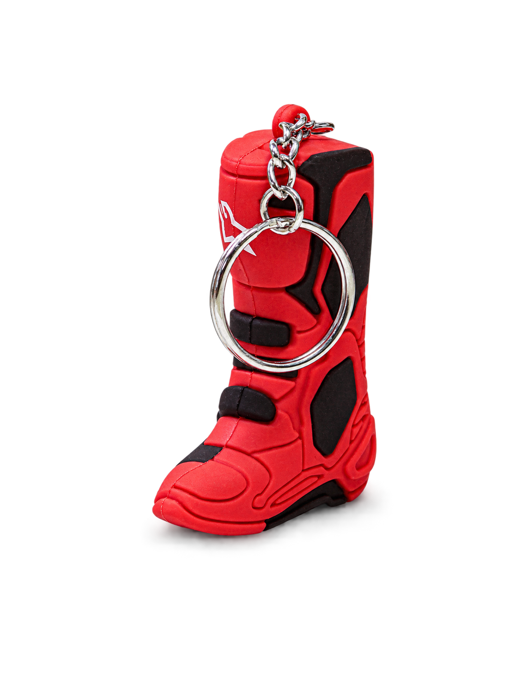 Alpinestars Tech 10 Boot Keyfob, motocross-inspired miniature boot keychain, red and black with white logo, durable synthetic construction with metal ring