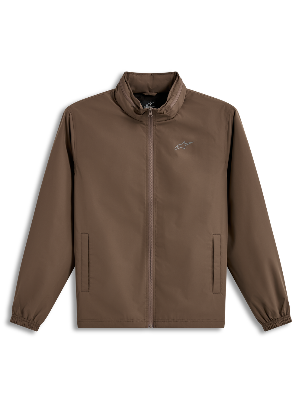 Alpinestars Overhaul Racer Jacket, lightweight Sand brown sportswear jacket with a hidden packable hood and chest logo.