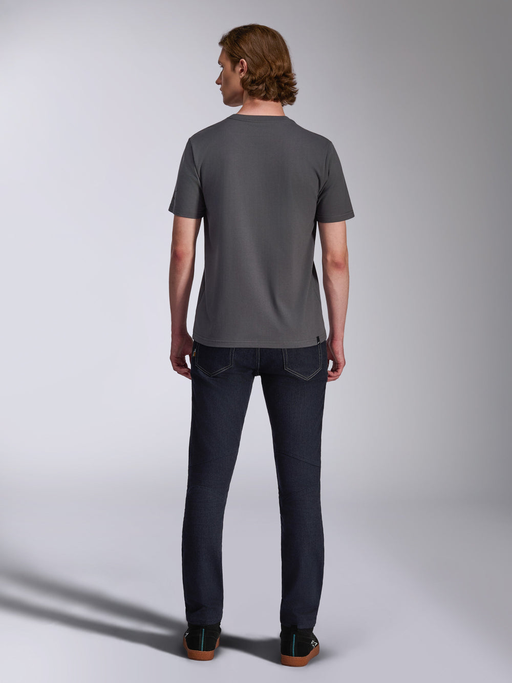 Alpinestars Waving CSF Tee, Short Sleeve T-Shirt, Charcoal, back view, worn with dark denim jeans, casual motorsport-inspired streetwear