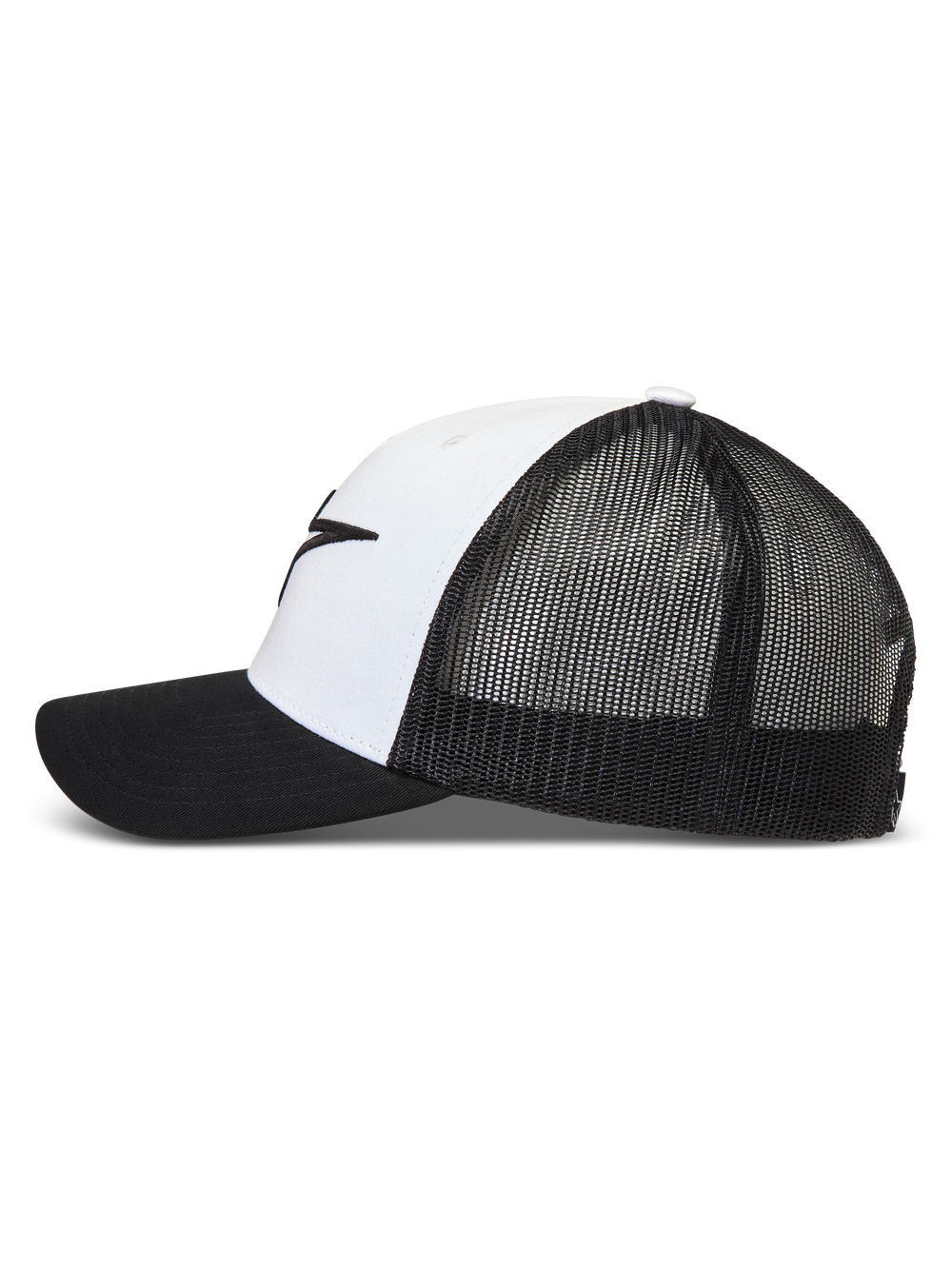 Alpinestars Ageless Snapback Hat, White and Black Sportswear Trucker Hat with a breathable mesh back and curved bill.