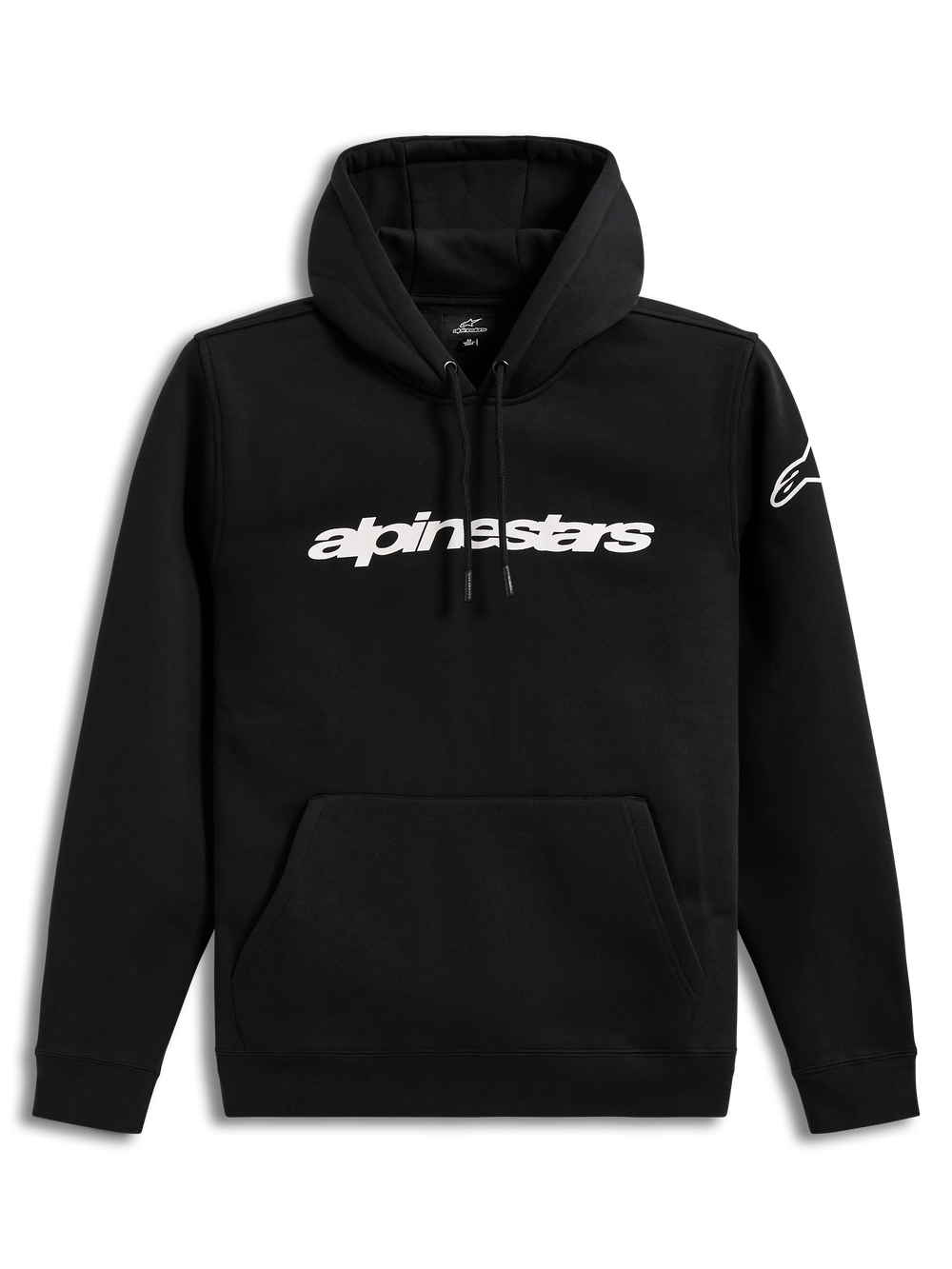 Alpinestars Race Wordmark Hoodie, Black and White sportswear pullover fleece with linear chest logo and sleeve branding.