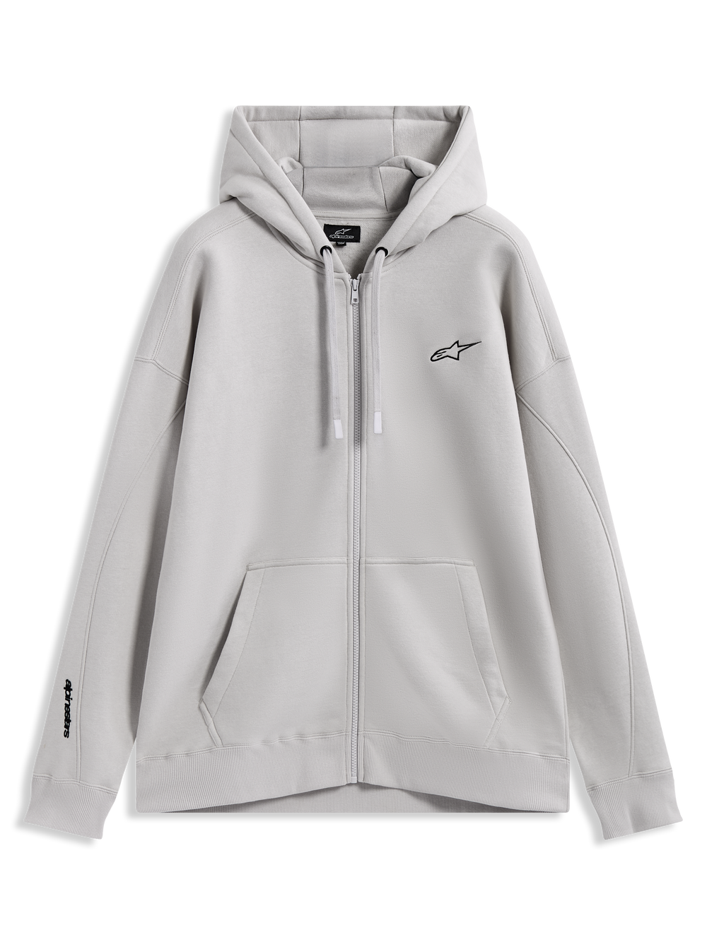 Alpinestars Entity Oversized Hoodie, Zip-up Fleece Sportswear in Sand with embroidered logos and a front kangaroo pocket.