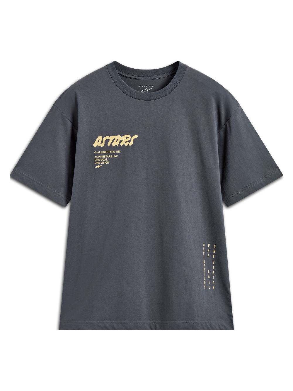 Alpinestars Chalk Oversized CSF Tee, charcoal gray short sleeve sportswear t-shirt with yellow graphics.