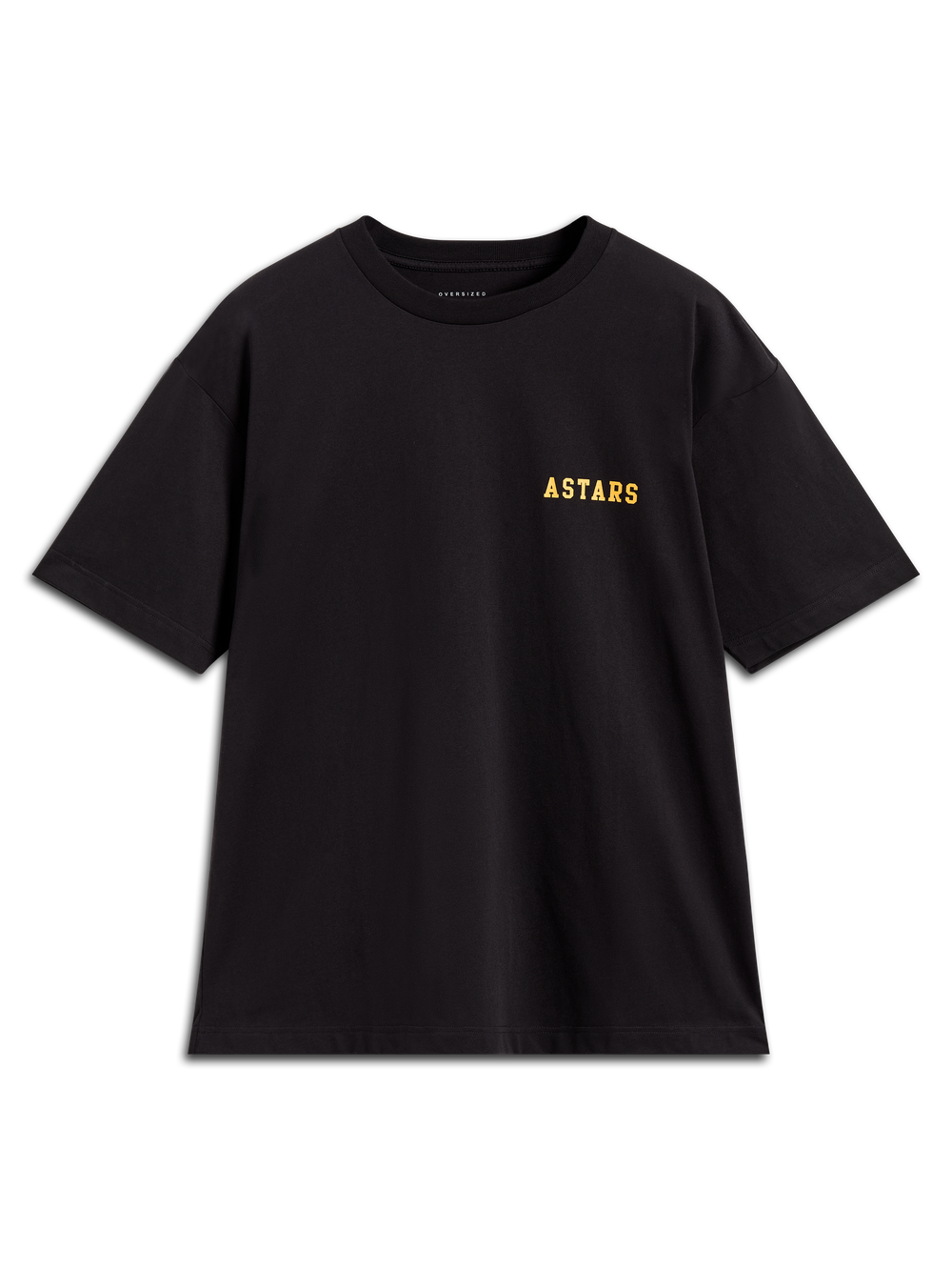 Alpinestars Latitude Oversized CSF Tee, black short-sleeve sportswear shirt featuring a yellow Astars word logo.