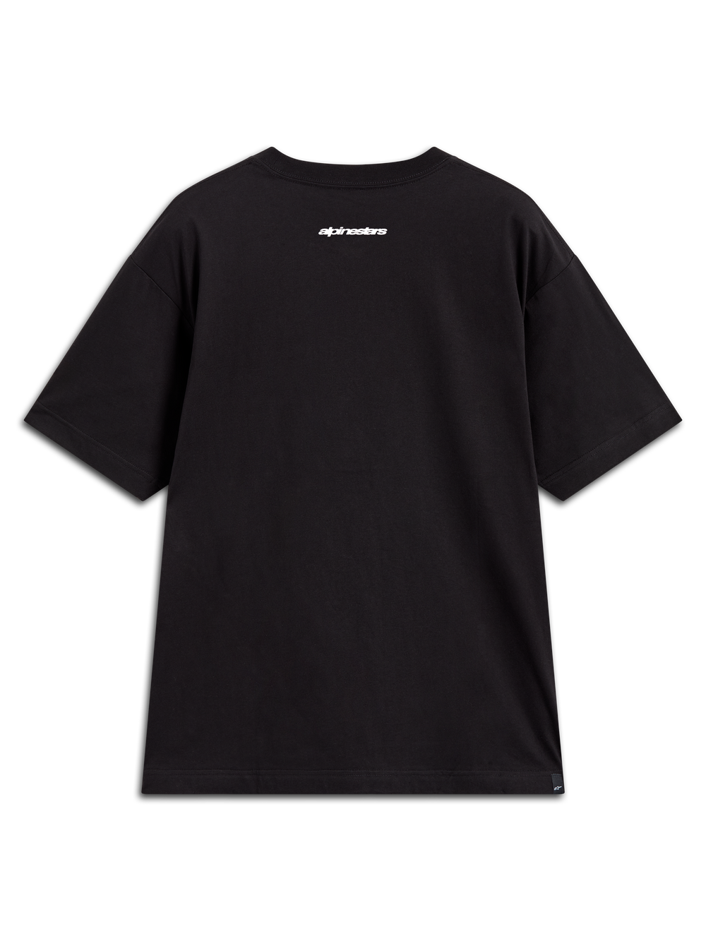 Alpinestars Mandate Oversized CSF Tee, black short-sleeve sportswear t-shirt with white word logo graphic on the upper back.