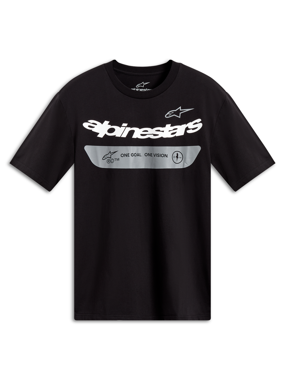 Alpinestars Singular CSF Black Short Sleeve Tee featuring a white curved word graphic and grey motorsport chest panel.