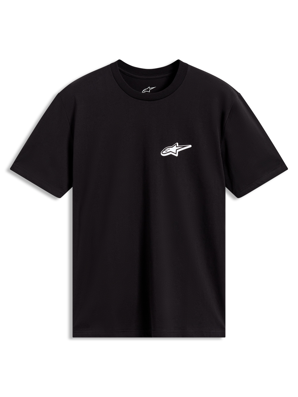 Alpinestars Meteor CSF Tee, black short-sleeve sportswear t-shirt featuring a small white Astars logo on the chest.