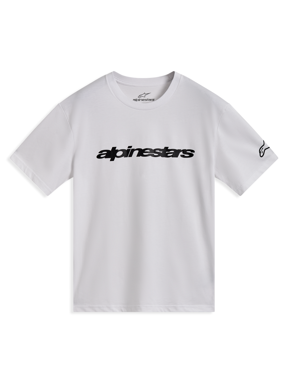 Alpinestars Race Wordmark CSF Tee, white short sleeve sportswear shirt with black chest logo and sleeve graphic.