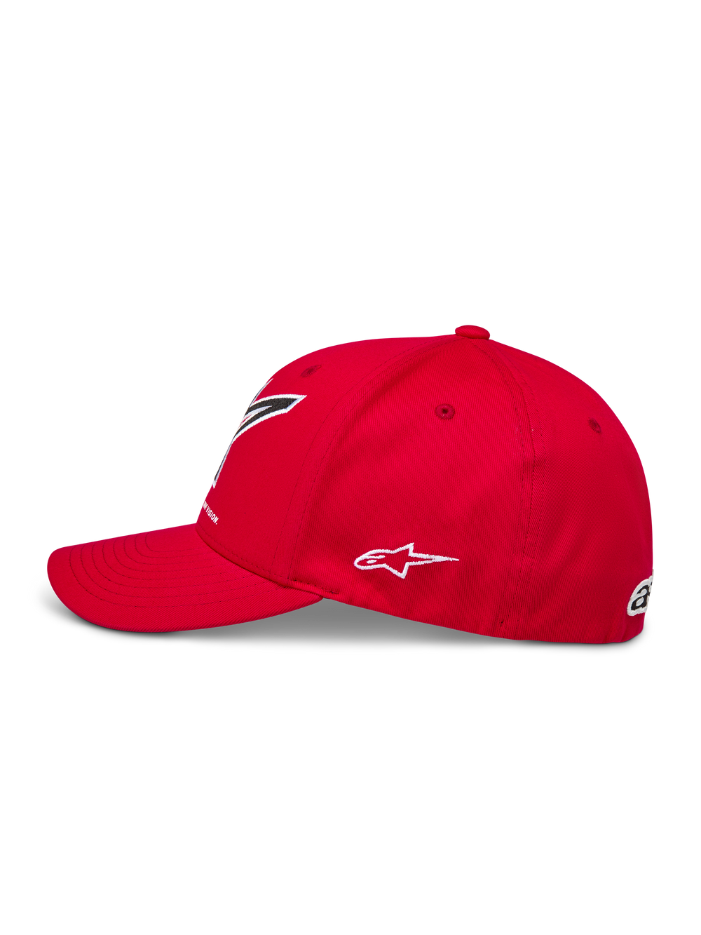 Alpinestars Lineout Hat, red twill motorsports cap featuring a curved bill and white side logo embroidery.