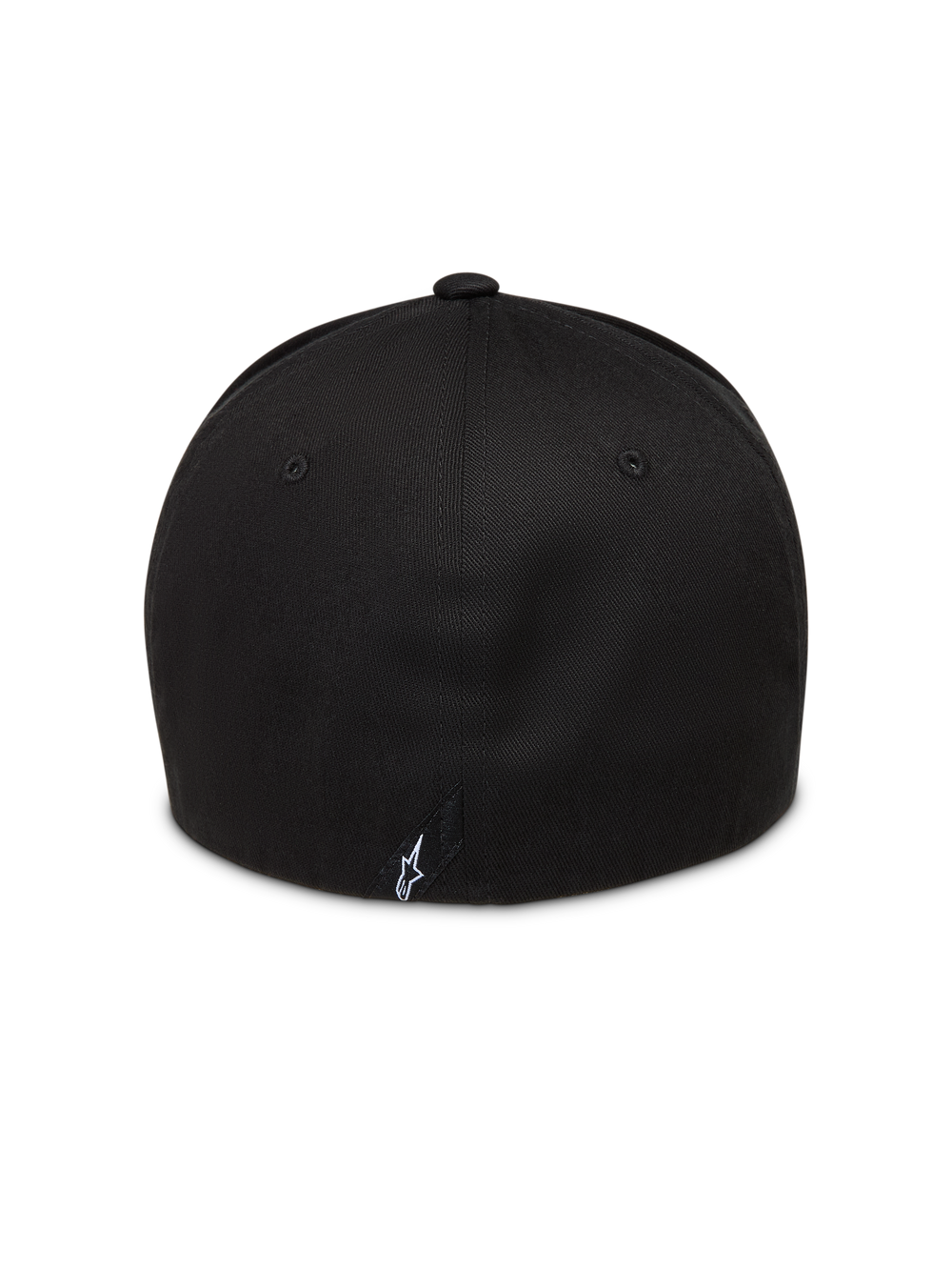 Alpinestars Maze Hat, black sportswear cap, rear view featuring a flex-back fit and small white logo.