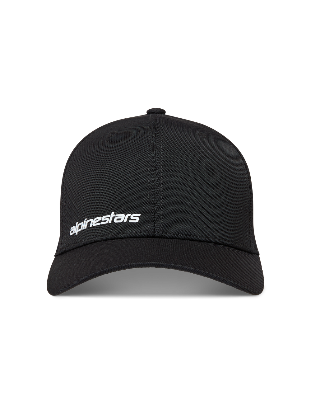 Alpinestars Points Hat, black nylon tactel sportswear baseball cap with a white HD print word logo on the front.
