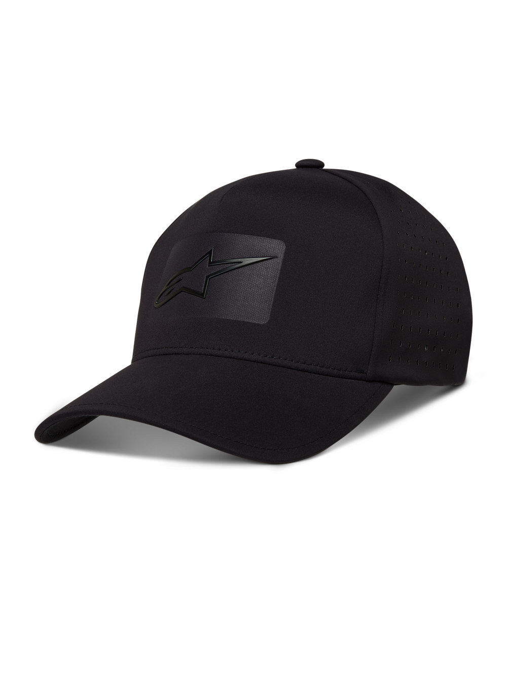 Alpinestars Algo Perf Adjustable Hat, black tech fabric cap with side perforations and a sonic weld logo.
