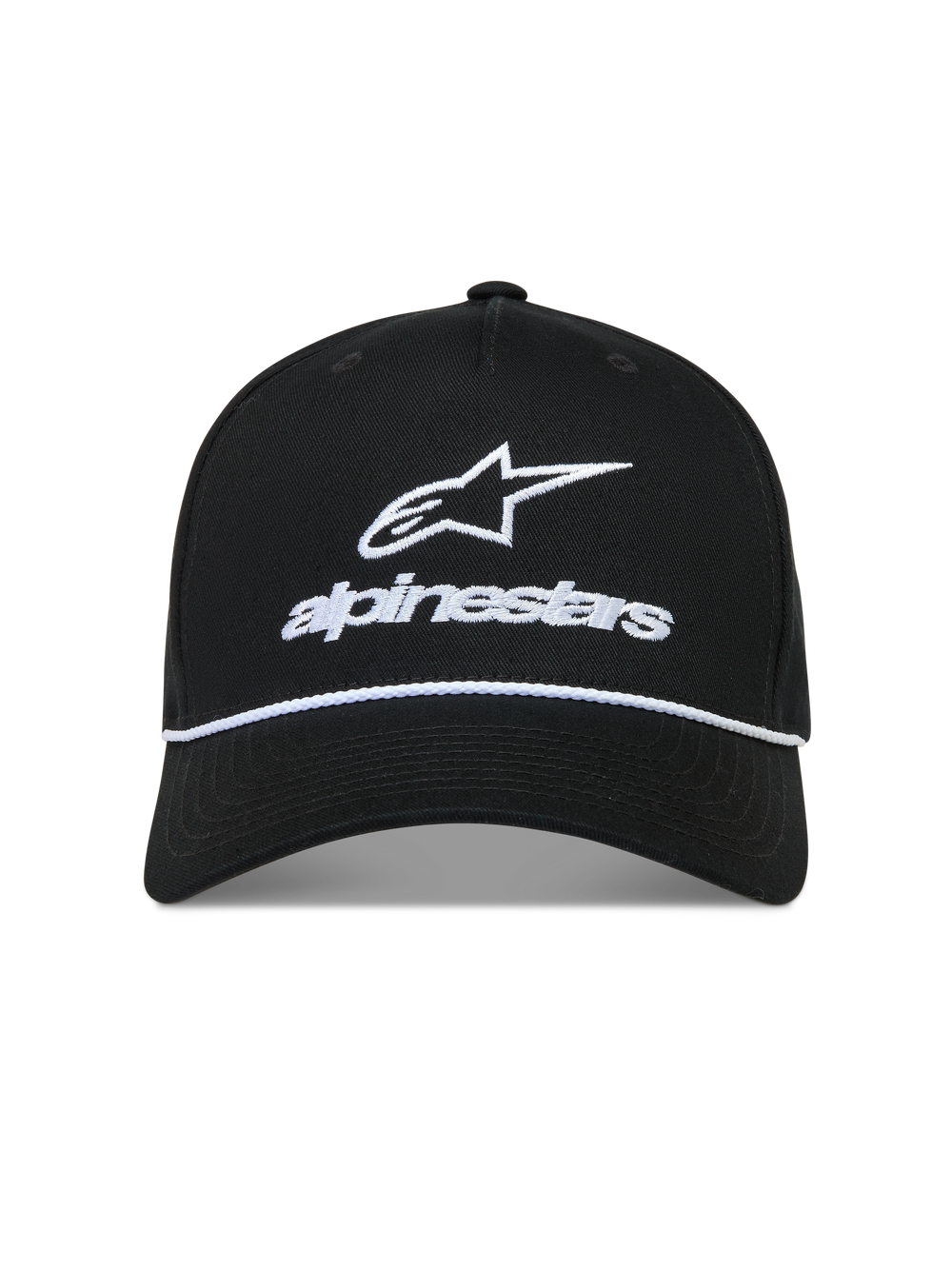 Alpinestars Combo Logo Snapback Hat, black sportswear cap with white embroidered Astars logo and rope detail.
