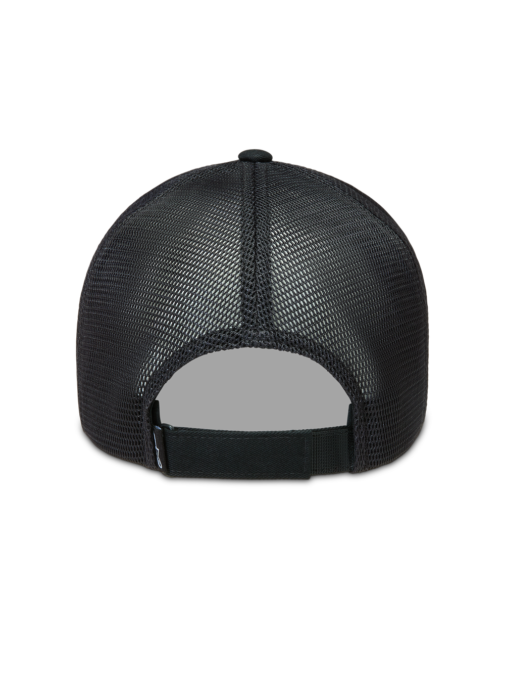 Alpinestars Augment Trucker Hat, Black mesh sportswear cap with poly diamond mesh back and adjustable strap closure.