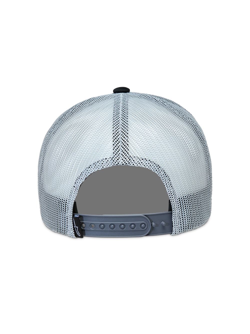 Alpinestars Gravel Trucker Hat, Gray and Black, back view featuring breathable mesh and adjustable snapback.