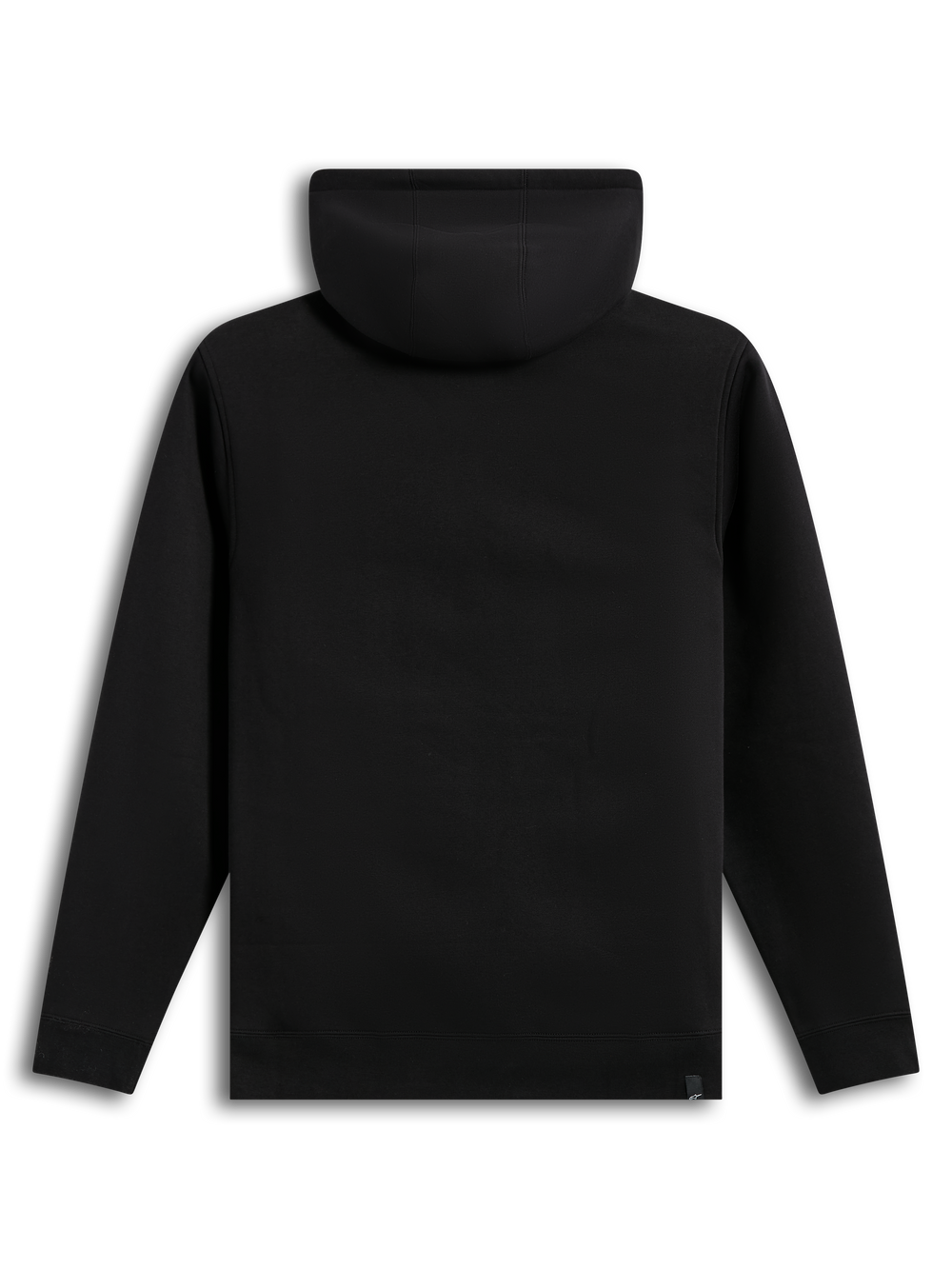 Alpinestars Ageless V3 Hoodie, back view of a black fleece sportswear pullover with ribbed cuffs and hem.