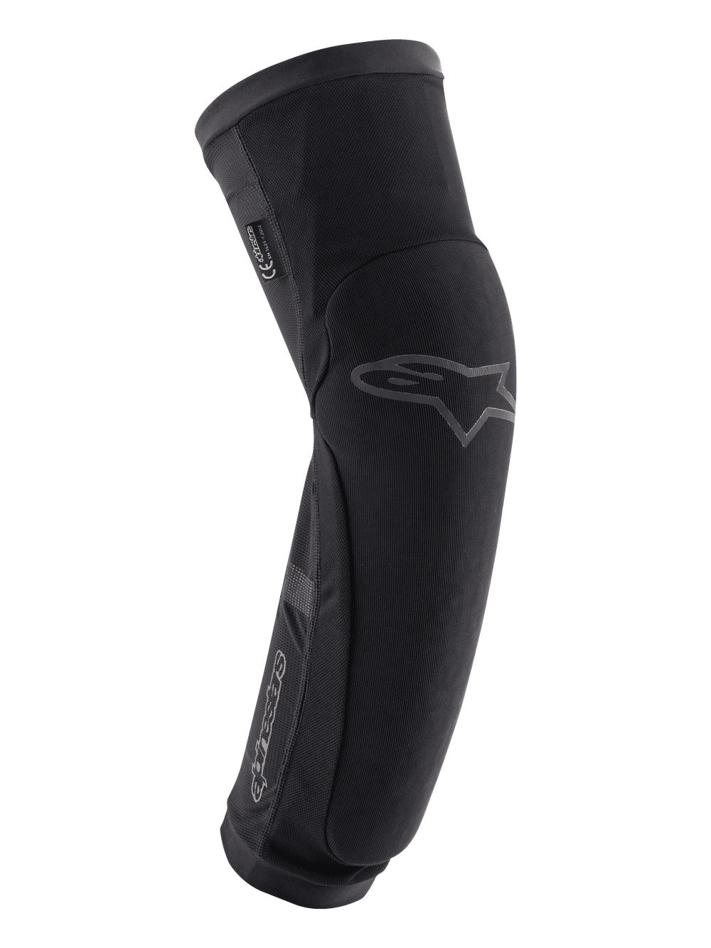 Alpinestars Paragon Plus Knee/Shin Protectors, Black, MTB Mountain Biking Protection, slip-on sleeve featuring mesh construction and reinforced panels, ergonomic pre-shaped design with Alpinestars star logo on the knee and brand name on the shin