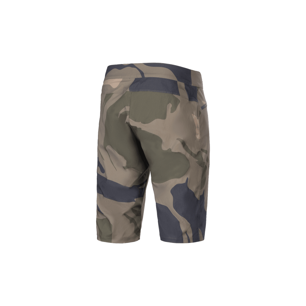 Alpinestars A-Dura Camo Liner Shorts, Men's MTB Cycling Shorts, Camo and Brown, rear view showing durable 2-way stretch fabric and zippered pocket details