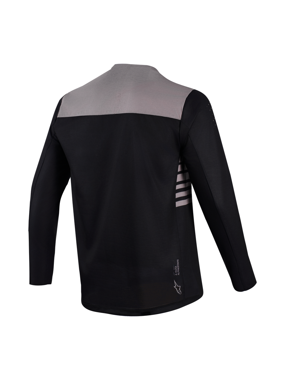 A-Dura Elite Long Sleeve Jersey 2.0 in black and gray, back view showing dropped tail and athletic MTB performance design.