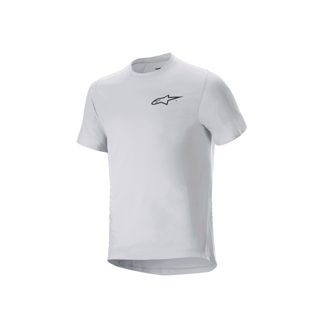 Alpinestars A-Aria Astar Jersey, Short Sleeve Cycling Jersey, White Dove, featuring a small black Alpinestars logo on the chest, performance fit with a dropped tail for MTB riding