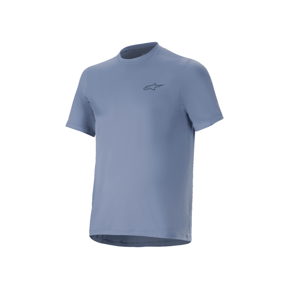 Alpinestars A-Dura Astar Short Sleeve MTB Jersey, Men's Trail Shirt in Infinity Blue with chest logo and drop tail hem.
