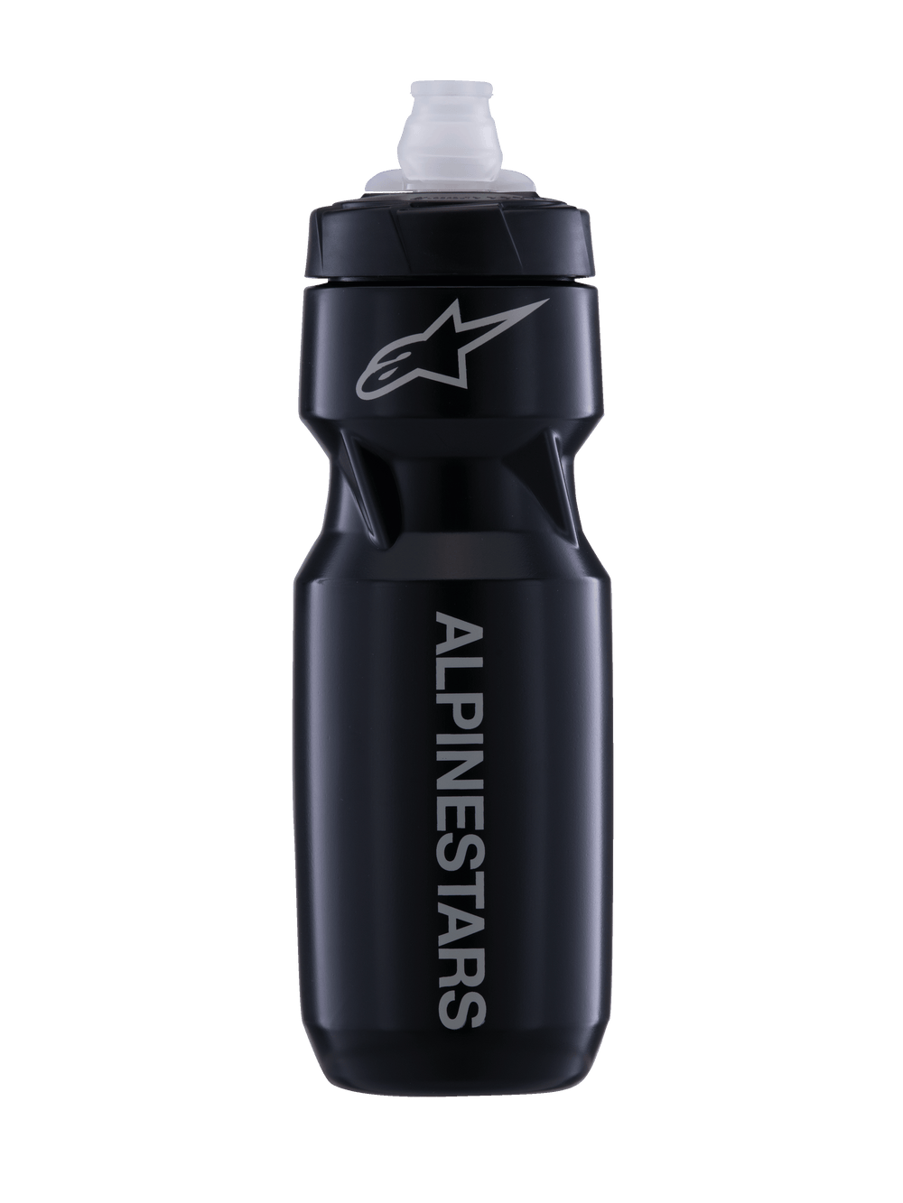 Alpinestars Water Bottle Alps, 24oz black and white MTB cycling bottle with a leak-proof MoFlo cap.
