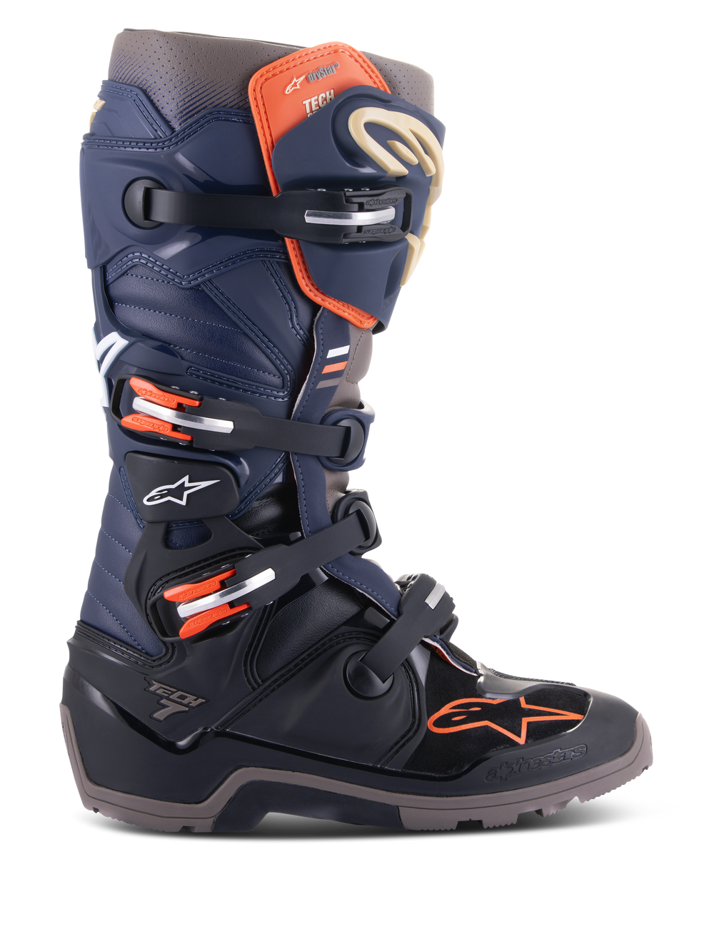 Alpinestars Tech 7 Enduro Drystar Boots, Motorcycle Enduro Boots, Blue and Black with Orange accents, Multiple Adjustable Buckles, Rugged Reinforced Sole, Waterproof Protection, Off-road Adventure Boots