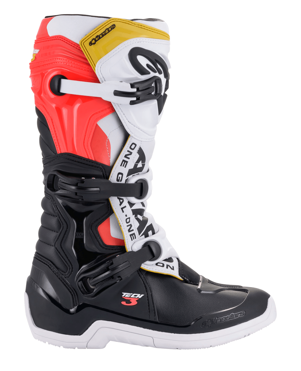 Alpinestars Tech 3 Boots, Motocross Off-Road Boots, White Black Red Yellow, Multi-Buckle Closure System, Durable Protection Construction, Robust High-Top Design